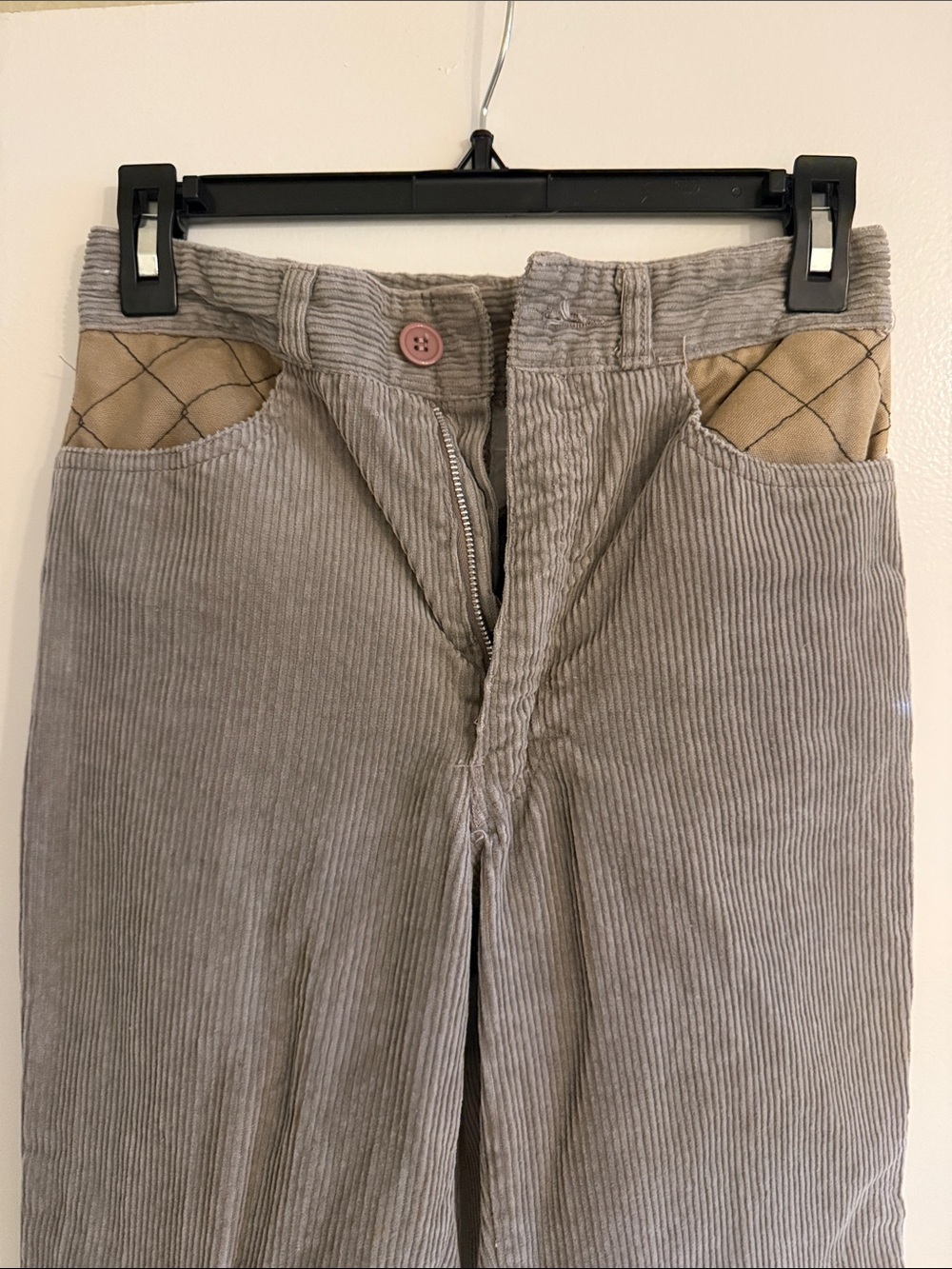 Wide Leg Corduroy Pants with Quilted Waist Detail - Taupe